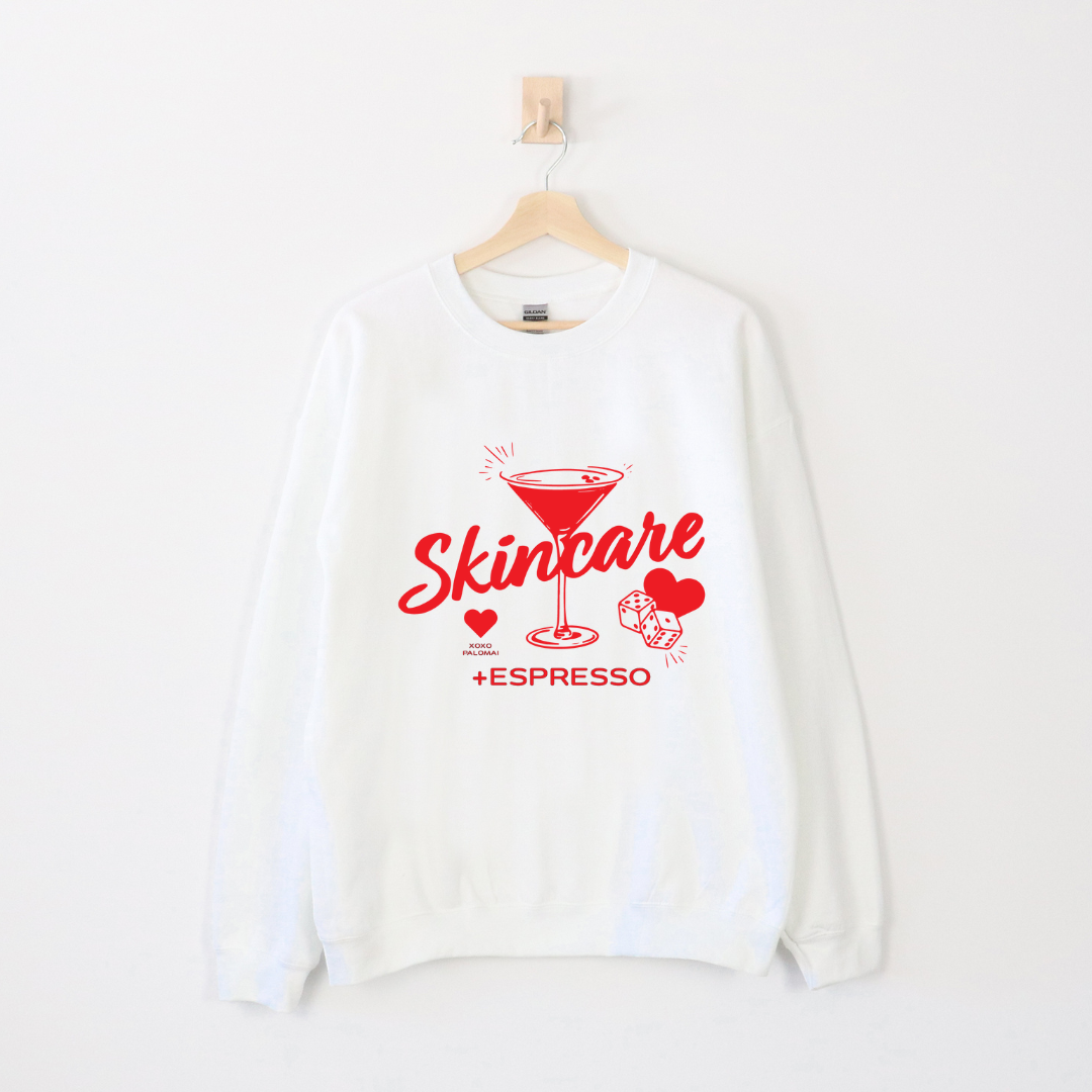 Skincare + Espresso Crewneck White